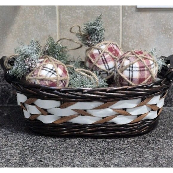 Other - (12)  Red Green Plaid Fabric RAG BALLS Bowl Filler Farmhouse Christmas Ornaments
